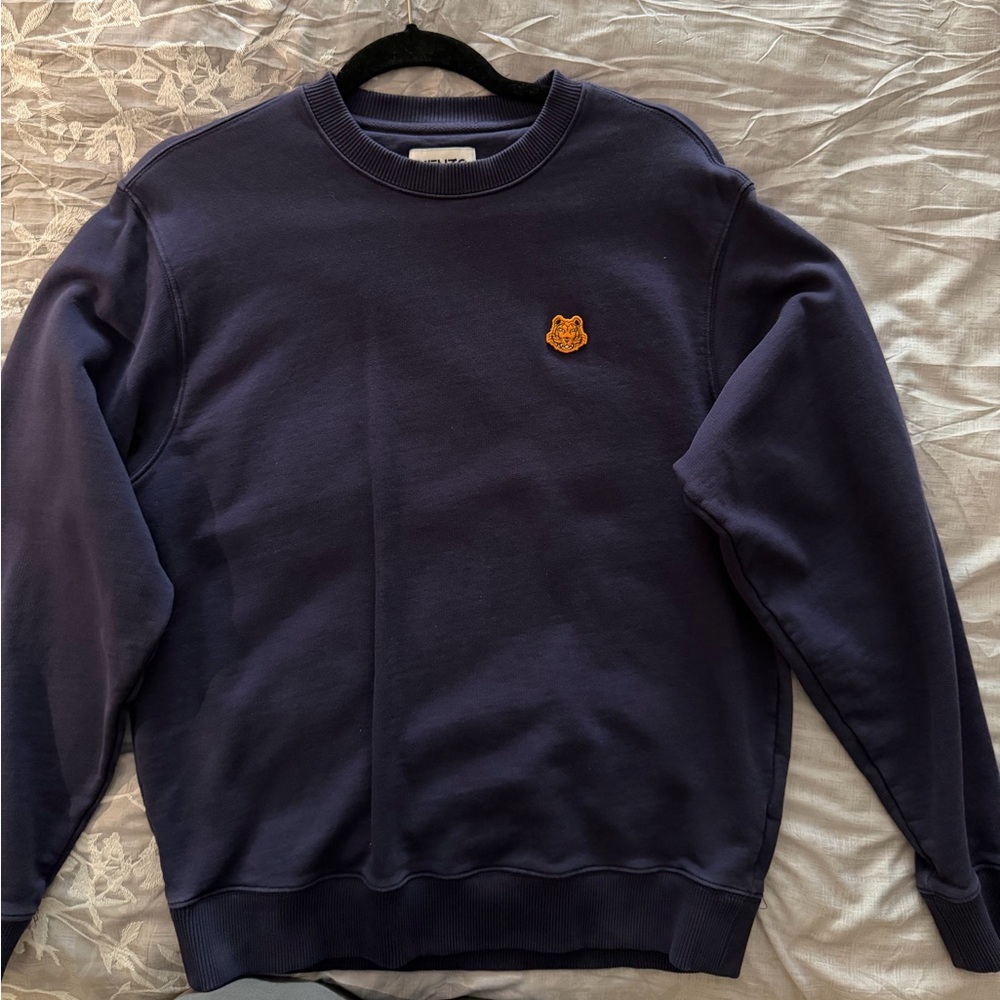 Kenzo Navy Crewneck Sweater with Orange Crest
